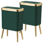 Procade 2Pack Gold Trash Can with Lid, Bathroom Trash Can with Legs, 4 Gallon Office Trash Cans for Near Desk, Slim Garbage Bin Waste Basket for Bedroom, Kitchen,Living Room&Toilet(Green+Green)