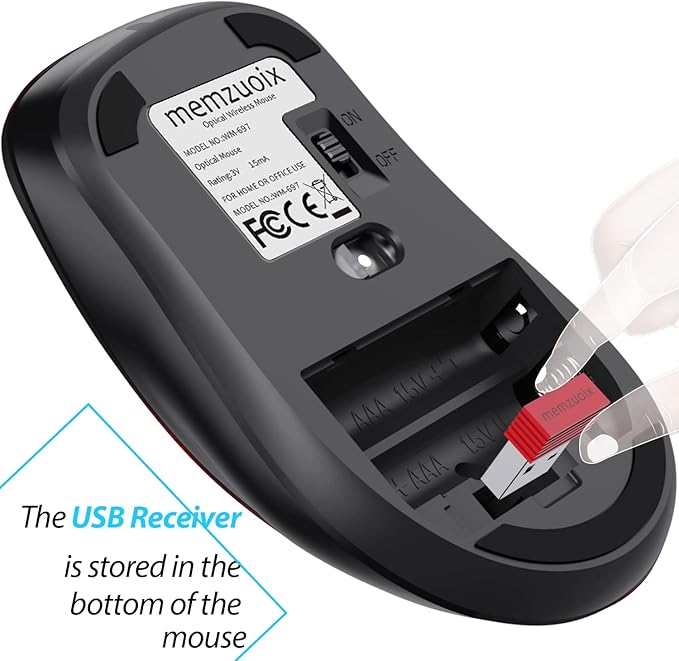 memzuoix 2.4G Wireless Mouse, 1400 DPI Computer Mouse with USB Receiver, Portable Wireless USB Mice Battery Powered Cordless Mice for Laptop, PC, Desktop, 5 Buttons (Black)