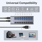 ACASIS Powered USB Hub,10 Ports USB 3.1 Hub with 10Gbps Data Speed, Individual On/Off Switches, 12V4A 48W Power Adapter, USB Hub 3.1 Powered for MacBook, Mac Pro/Mini, Surface Pro Laptop/PC