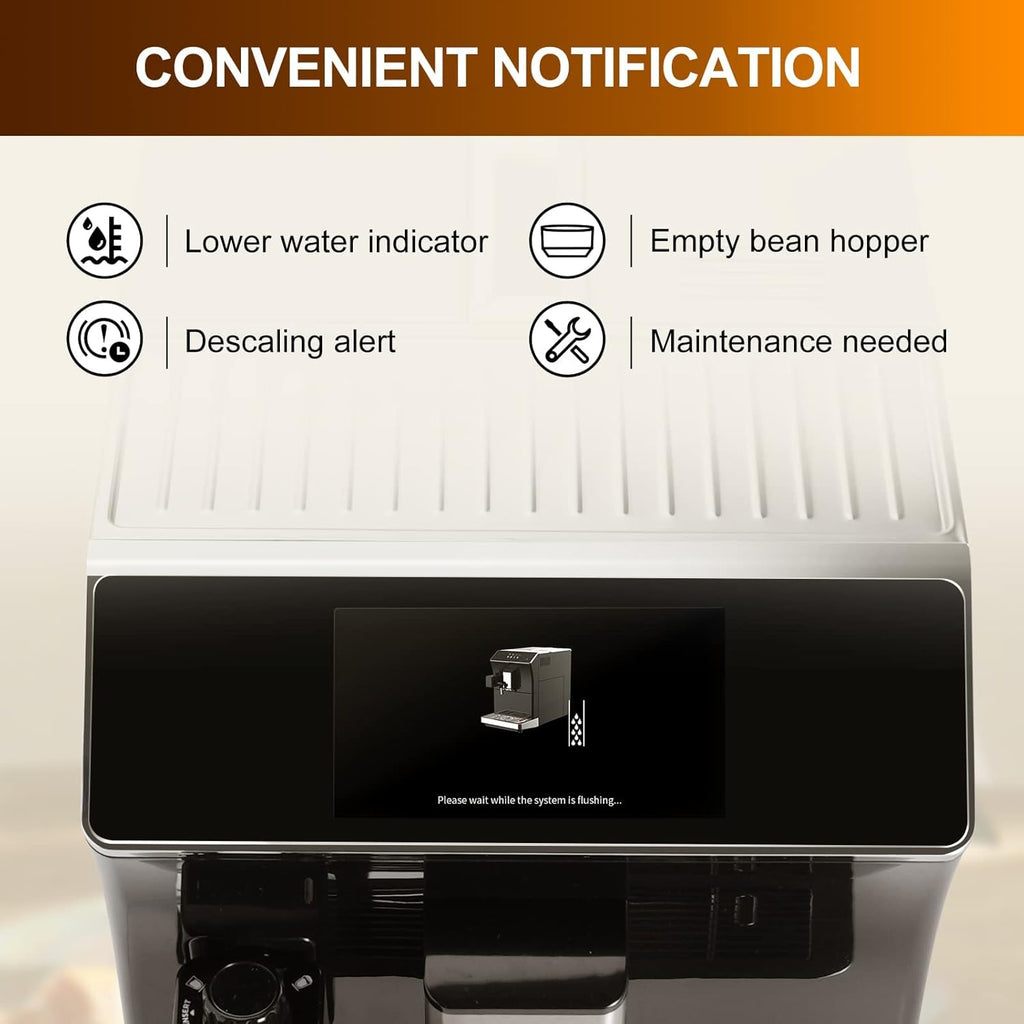 Mcilpoog Super Automatic Espresso Coffee Machine,Fully Automatic Espresso Machine With Grinder, Easy To Use Touch Screen Coffee Maker with Milk Frother.16 Coffee Recipes.(WS-203 Red)