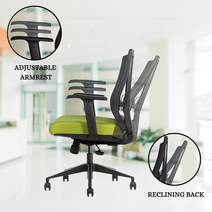 Ergonomic Office Chair - Breathable MESH - Back Adjustable Lumbar Support with 3-D ARMRESTS TILT Function and 360-DEGREE Swivel Wheels Comfortable Wide SEAT - Home Office Chair (Green) (Pack of 1)