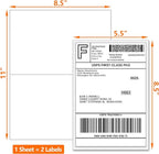 Half Page Self Adhesive Shipping Labels, 8.5" x 5.5" Shipping Labels Compatible Laser & Inkjet Printer 2 Label Per Sheet (250 sheets-500 Label)