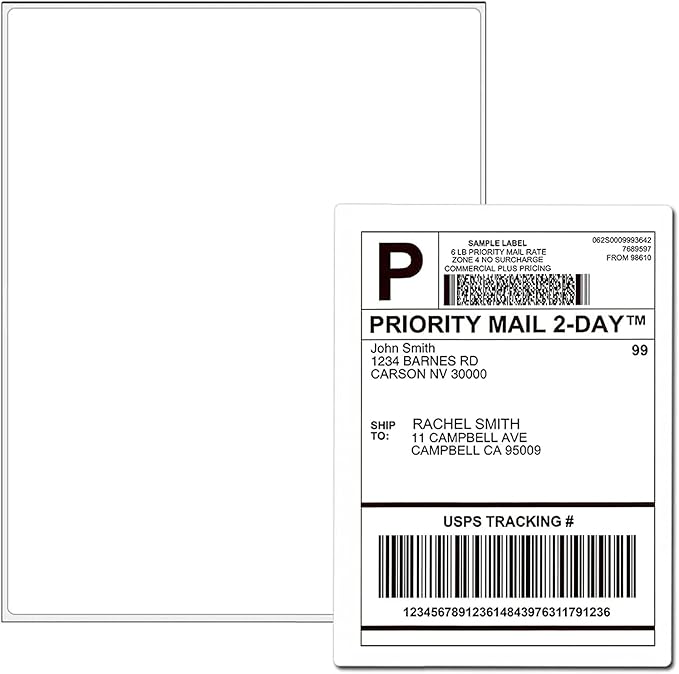 Full Sheet Sticker Paper for Laser & Ink Jet Printers, 8.5" x 11" Full Sheet Address Shipping Label, 1000 Sheets 1000 Labels