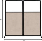Versare Office Workstation Screen | Portable Wall Divider | Modern Cubicle | Freestanding Privacy Screen | Flexible Work Space | 2 Panels | 66" Wide x 70" Tall Beige SoundSorb Panels with Window