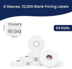 White Pricing Labels for Monarch 1136 Price Gun – Case of 8 Sleeves, 64 Rolls Value Pack - 112,000 Price Marking Labels – with Ink Rolls Included