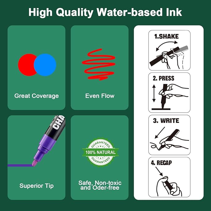 SILENART White Chalk Markers - 8 Pack - Liquid Chalk Markers for Blackboard Chalk Board Windows Glass Acrylic Calendar Board - Erasable Chalk Marker - White