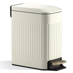 Small Bathroom Trash Can with Lid Soft Close-6L/1.6 Gal Slim Step Garbage Can-Metal Pedal Wastebasket-Narrow Rectangle Garbage Container Bin for Corner Office, Bedroom, Toilet, Live Room-Beige