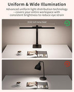 Desk Lamps for Office with Stable Base, 24W Touch Control Brightness Adjustable Tall Desk Lights, Eye-Caring Architect Task Light, Dimmable Brightness & Color Computer Lights for Desktop, Black