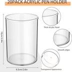Crtiin 20 Pack Clear Acrylic Pen Holder Makeup Brush Round Pencil Holder for Desk Pen Cups Desk Organizers and Storage Desktop Stationery Organizer for Office School Home Supplies