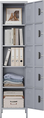 Metal Locker with Lock and Ventilation Holes,Metal Storage Locker with Business Card Slof for Home,Gym,Garage,School,Office,66" H x 15.8" W x 15.8" D Assembly Required,Dark Grey