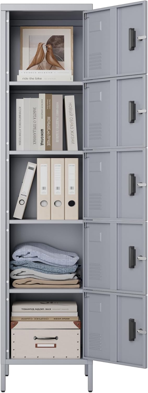 Metal Locker with Lock and Ventilation Holes,Metal Storage Locker with Business Card Slof for Home,Gym,Garage,School,Office,66" H x 15.8" W x 15.8" D Assembly Required,Dark Grey