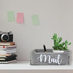 Mail Organizer Mail Holder Countertop, Wood Mail Basket for Wall Table Desk, Envelope Bill Holder for Home Office Decor (Grey)