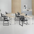 CLATINA Waiting Room Guest Chair with Bonded Leather Padded Arm Rest for Office Reception and Conference Desk Black with Sled Base 8 Pack