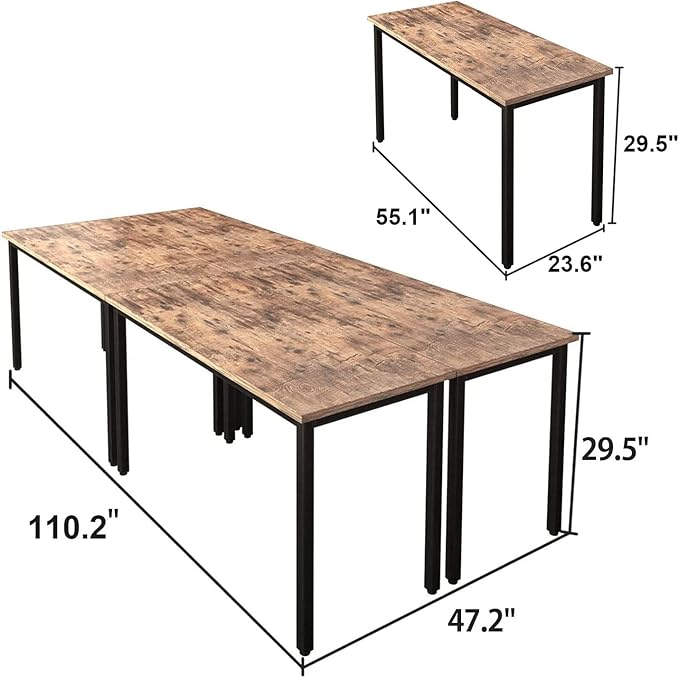 Bonzy Home Conference Tables 9ft Office Computer Desk for Meeting Room Study Writing Printer Podcast Table Save Space Design for 10 People Rustic Vintage Brown 4PCS 110.2"x47.2"x29.5",Brown