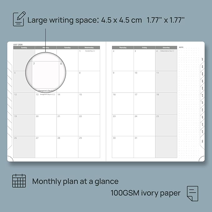 POPRUN Weekly Planner 2026 (Large 8.5" x 10.5") Calendar 12 Months Notebook with Horizontal Layout, Leather Soft Cover, Monthly Tabs, Inner Pocket, 100GSM Thick Paper, Pen Holder - Claret