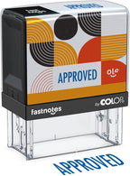Fastnotes Approved Self-Inking Rubber Stamp by COLOP - Great for Office Documents, Notary, Warehouse, Accounting Paperwork, Business, and Legal Documentation - Blue Ink (Approved- Blue)