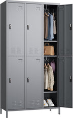 6 Doors Metal Locker for Employees with Combination Locks,Metal Lockers with Business Card Holder and 18 Hooks for School Garage Office Gym Home,Assembly Required,Dark Grey