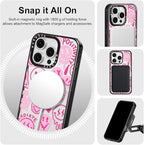 MOSNOVO Magnetic Case for iPhone 16 Pro, 10ft Military-Grade Protection, Compatible with Magsafe, Shockproof Phone Case for iPhone 16 Pro - Pink Dripping Smiles - Clear Black