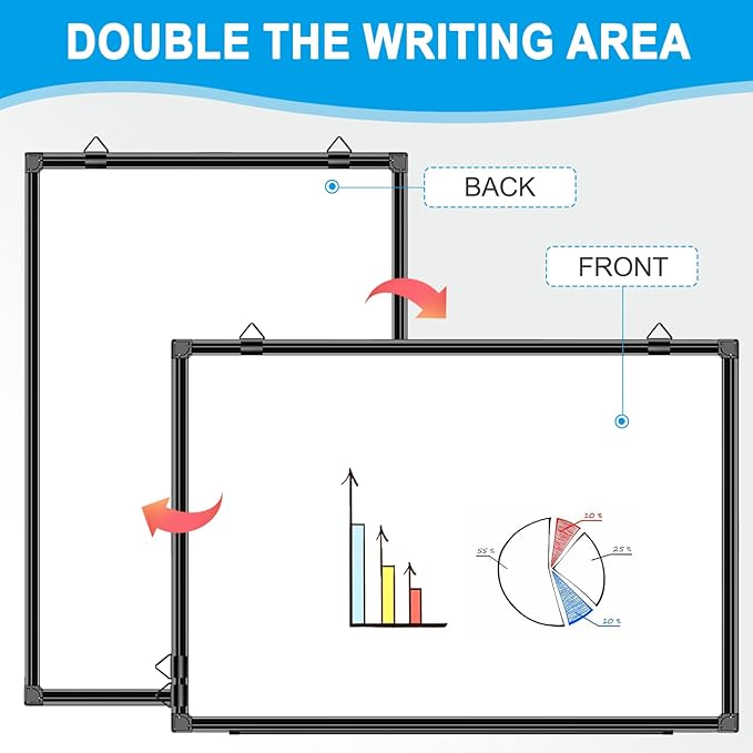 H-Qprobd 36"x24" White Board for Wall Double-Sided Magnetic Dry Erase Board with Black Aluminum Frame, Presentation Whiteboard Suitable for Home, Office, Classroom & Kitchen