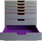 Durable Varicolor 7 Drawer Unit - Gray Desktop Drawer Set with 7 Color Coded Draws - Letter to Folio Size Files - Perfect for Storing Documents and Paper Work