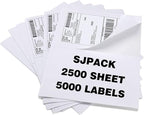 5000 Half Sheet Shipping Labels for Laser/Inkjet Printers - 5-1/2" X 8-1/2" Blank White Labels