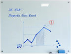 Magnetic Glass Whiteoard with Eraser 48" x 36" Frameless Tempered Glass Dry Erase Whiteboard with Marker Tray for Interactive Office, Wall Mounted Whiteboard (White)