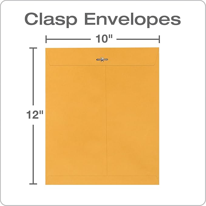 Quality Park 10 x 12 Clasp Envelopes with Clasp Closure and Gummed Seal, Great for Filing, Storing or Mailing Documents, 28 lb Brown Kraft, 100 per Box (QUA37895)