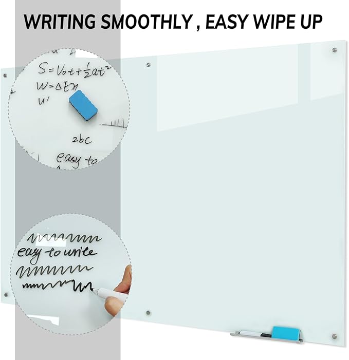 Glass Magnetic White Board – 72 x 48 Inches Dry Erase Frameless Whiteboard for Wall, Large Writing Board Wall Mounted Glass Board for Display, School and Business Office