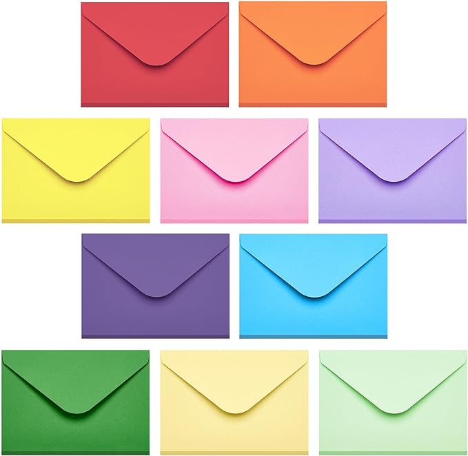 ACSTEP 100PACK Gift Card Envelopes Credit Card Size Mini Envelopes Colored Tiny Pocket Envelopes For Business Card, Small Note Cards 10 Assorted Colors 4X2.75 Inches