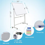 Mobile Dry Erase Board Magnetic Whiteboard on Wheels (Aluminium Frame) 36"x24" Portable White boards with Rolling Stand for Classroom, Office, Home