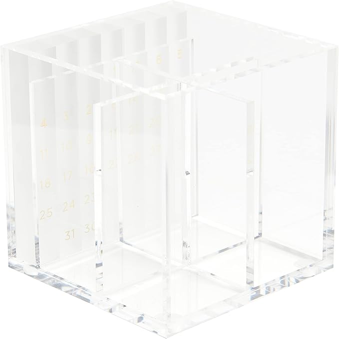 russell+hazel Acrylic Perpetual Calendar and Pencil Bloc Two Compartment Pen Cup, Office Supplies, Clear, 4” x 4”
