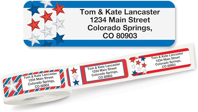 Colorful Images Star Spangled Patriotic Rolled Personalized Return Address Mailing Labels with Dispenser, Customize with Name & Shipping Address, 250 ¾” x 2½” Self Adhesive, Easy Peel Label Roll