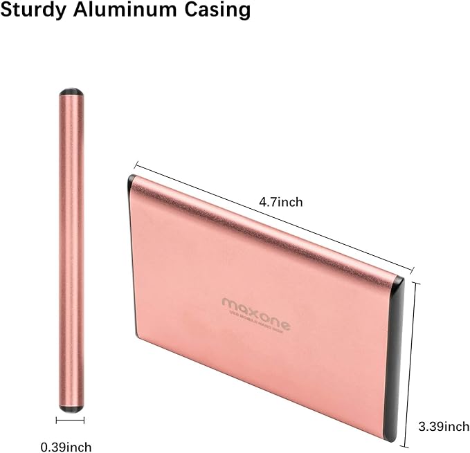 Maxone 160GB External Hard Drive Portable 2.5'' Ultra Slim HDD Storage USB 3.0 Compatible with PC, Laptop, Rose Pink