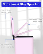 Bathroom Trash Can with Lid, 2.6 Gallon Stainless Steel Slim Garbage Can, Pedal Trash Bin with Removable Liner Bucket, 10L Rectangle Trash Bin for Bedroom, Kitchen, Office (Pink)