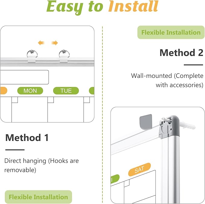 Monthly Calendar Dry Erase Whiteboard for Wall, 36" x 24" Magnetic Dry Erase Board, Hanging Double-Sided White Board, Portable Board for School, Planning, Memo, Home, Office, 2025 Calendar