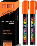 SILENART Orange Chalk Markers 2 Pack - Orange Dry Erase Markers Pen - Liquid Chalk Markers for Chalkboard, Window, Glass, Mirror, Blackboard