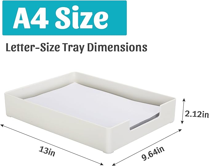 Letter-Size Tray Desk Letter Tray Paper Tray, Sturdy Heavy-Duty Plastic Printer Paper Tray, Single-Tier Stackable File Storage Organizer for Office Home (1, White)