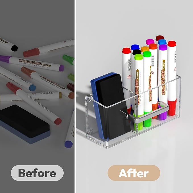 NIUBEE Magnetic Dry Erase Marker Holder for Whiteboard, Acrylic Magnetic Pen Holder for Refrigerator, Fridge, Locker, Magnet Pencil Cup Organizer for Classroom, Office, School, Home, Work, Desk