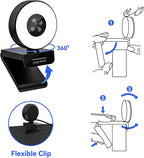 papalook 2K/1080P Webcam with Light and Privacy Cover, PA552 Full HD Streaming Web Camera with Dual Microphones, Plug and Play USB Computer Webcam for PC Laptop Desktop, Mac Zoom Skype Teams