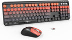 Wireless Keyboard and Mouse Combo, 2.4 GHz Full-Sized Typewriter Keyboard and Mouse Wireless with Round Keycaps for Windows, Computer, Desktop, PC, Laptop (Black Orange)