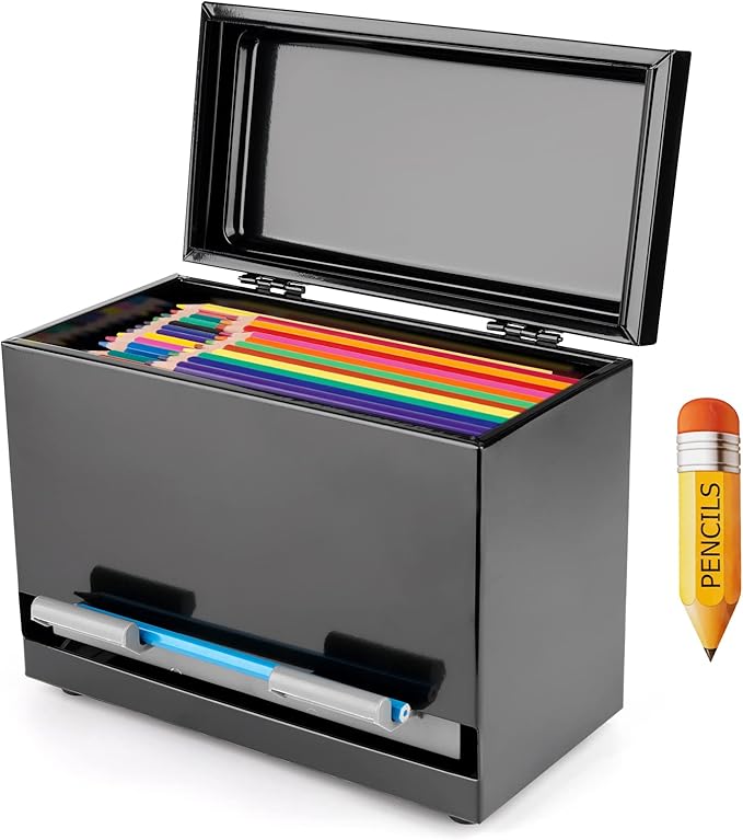 Stainless Steel Pencil Dispenser/Pen Holder for Classroom Home Restaurant for Bulk Pencils Storage/Unwrapped Drinking Straws Storage (Black)