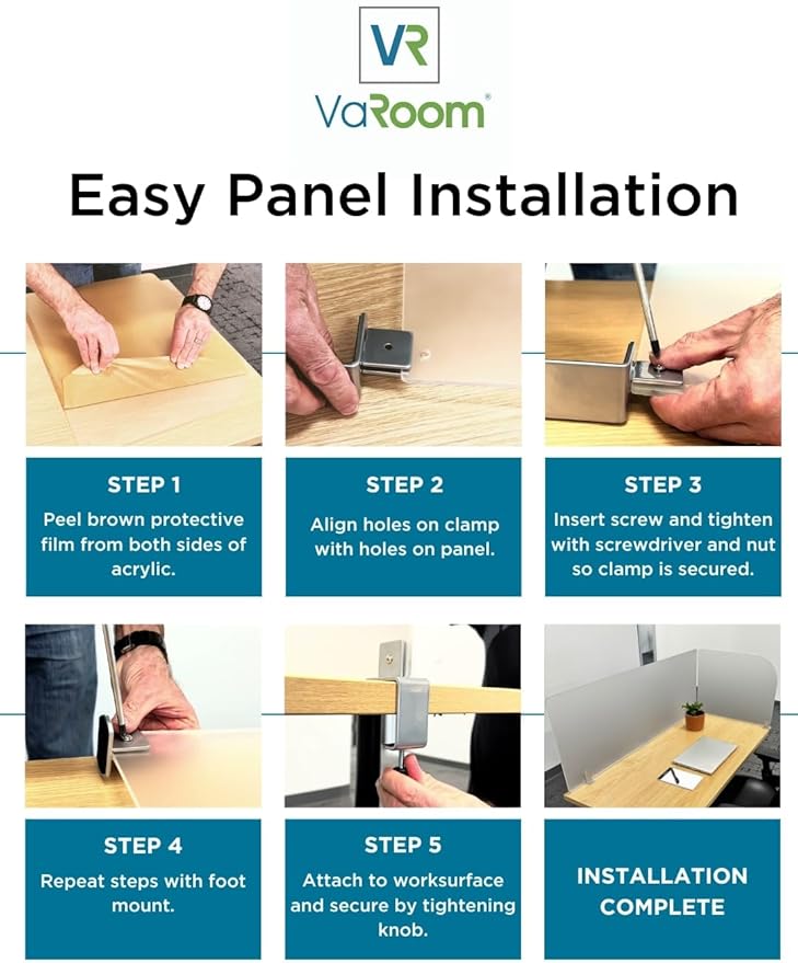 VaRoom Studio Wing Desktop Privacy Panel – Frosted Acrylic Clamp-on Desk Divider –23” W x 18”H Partition