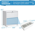 2 Drawer Lateral File Cabinet with Lock, 26.8" Wide Metal Filing Cabinets for Home Office, Steel Storage File Cabinet for Letter/Legal/F4/A4 Size with Hanging Bars, Assembly Required(White)