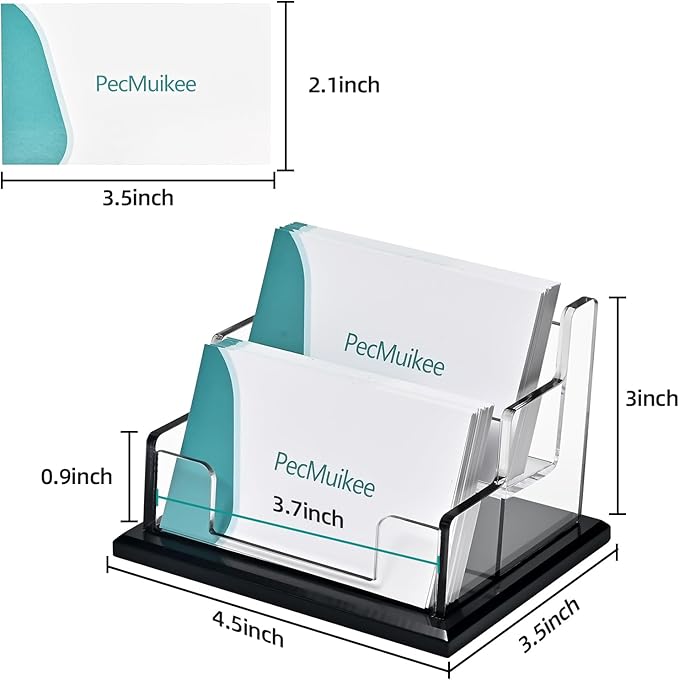 PecMuikee Business Card Holder for Desk，Acrylic Business Card Display Stand,Multiple Business Card Holders for Office, Exhibition, Home, Restaurant 2 Slot 2 Tier
