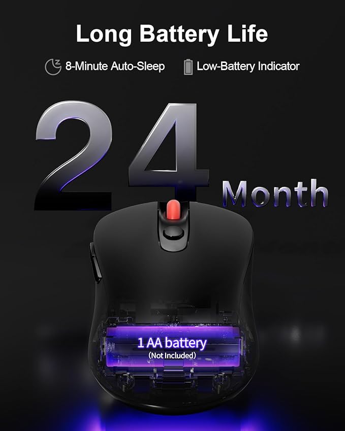 USB Mouse Wireless, 2.4G Cordless Computer Mouse with 6 Buttons, 5-Level Adjustable 4000 DPI, Ergonomic Portable Optical Computer Mice for Laptop, PC, Mac, iPad, 24-Month Battery Life (Black)