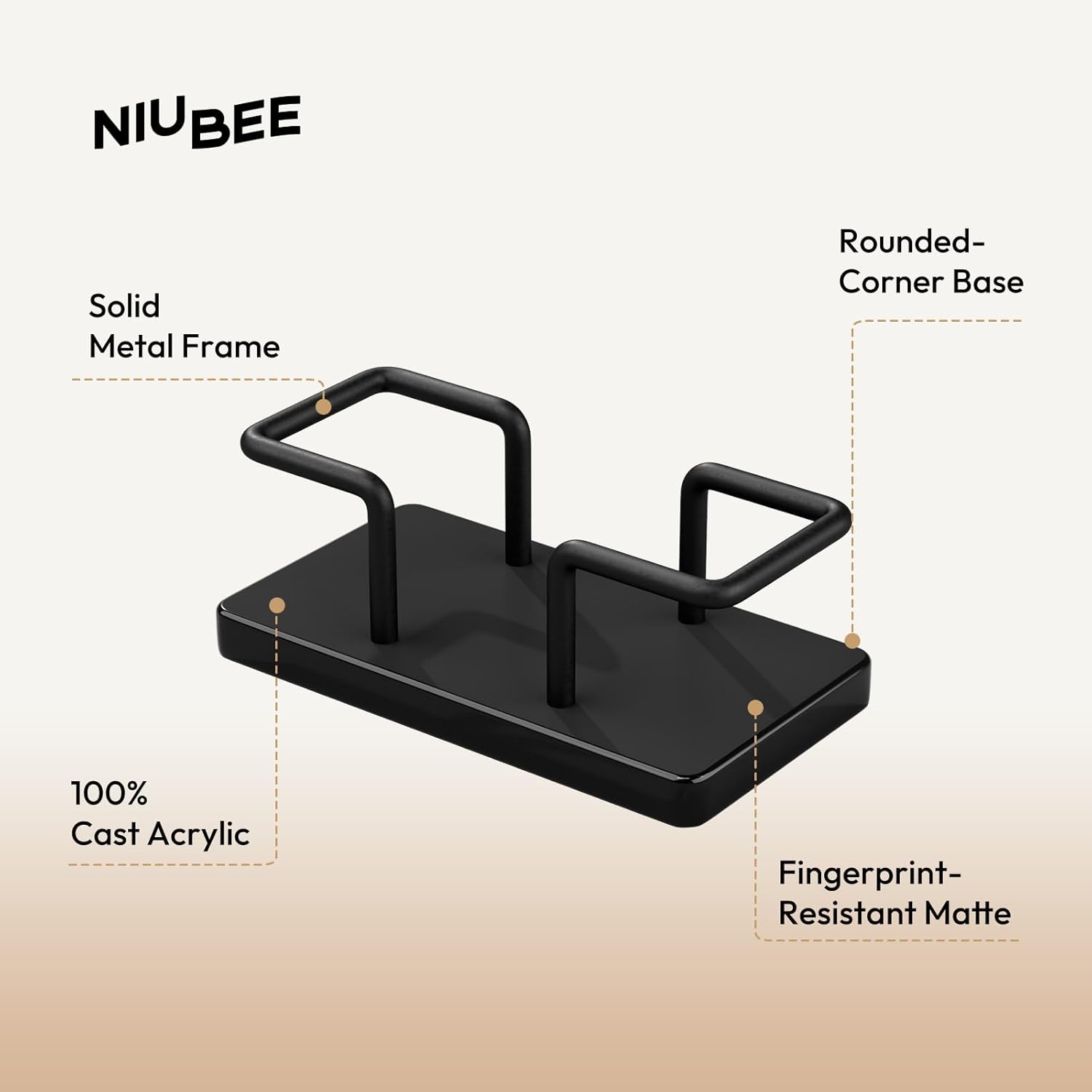 NIUBEE Acrylic Business Card Holder: Metal Business Card Display Stand for Desk - Frosted Gift Card Organizer for Office, Reception, Desktop (Black) - 2pack
