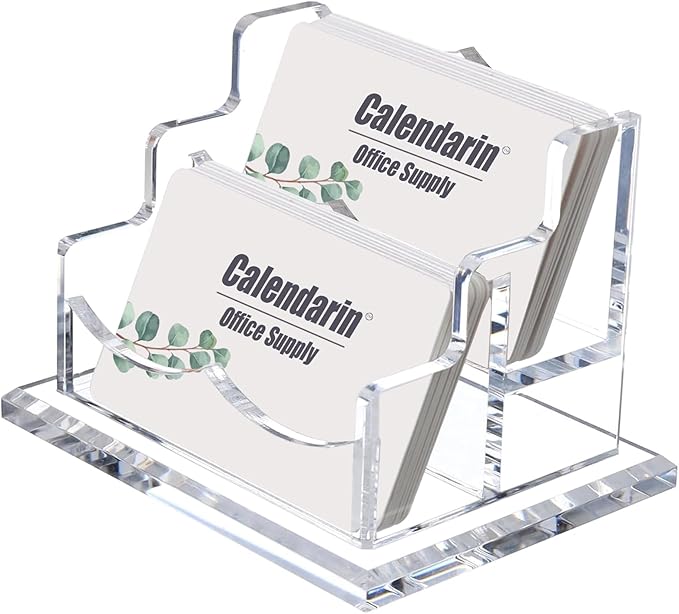 Acrylic Business Card Holder for Desk, Clear Business Name Card Display Card Organizer, Morden Desk Accessory Supply for Office, Horizontal, 2-Slot