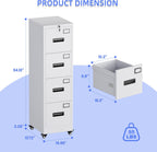 METAN 4 Drawer Vertical File Cabinet on Wheels, Lockable Office Files Storage Cabinet with Handle and Name Card,Mobile Storage Cabinet for Office and Home,Assembly Required,White