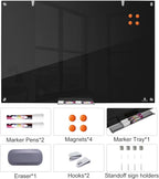 TSJ OFFICE Glass Dry-Erase Board - 48 x 32 Inches Wall Mounted Black Glass Magnetic Whiteboard, Large Frameless White Board for Office, Home & School