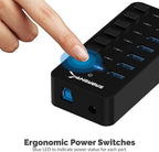 SABRENT 36W 7 Port USB 3.0 Hub with Individual Power Switches and LEDs Includes 36W 12V/3A Power Adapter (HB-BUP7)